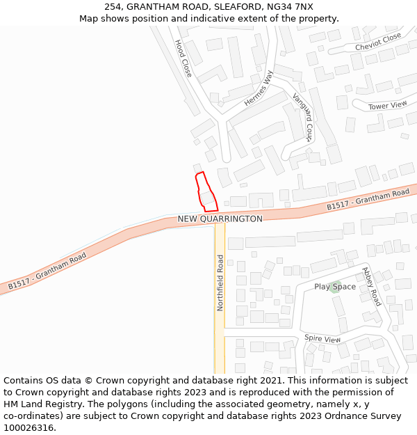 254, GRANTHAM ROAD, SLEAFORD, NG34 7NX: Location map and indicative extent of plot