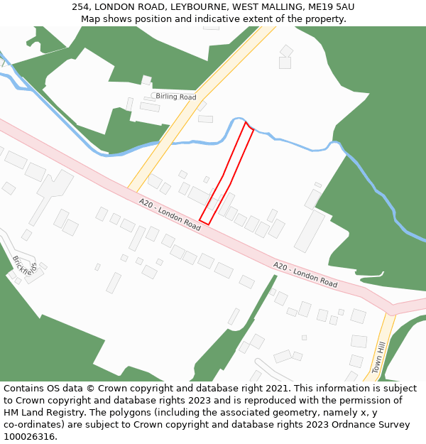 254, LONDON ROAD, LEYBOURNE, WEST MALLING, ME19 5AU: Location map and indicative extent of plot