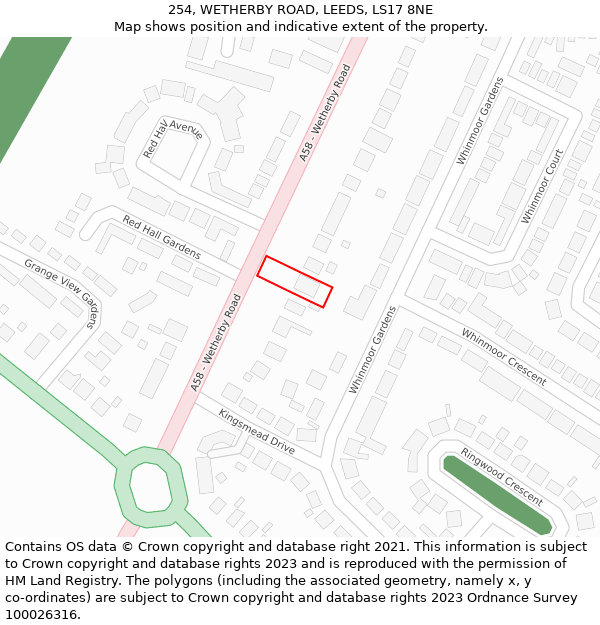 254, WETHERBY ROAD, LEEDS, LS17 8NE: Location map and indicative extent of plot
