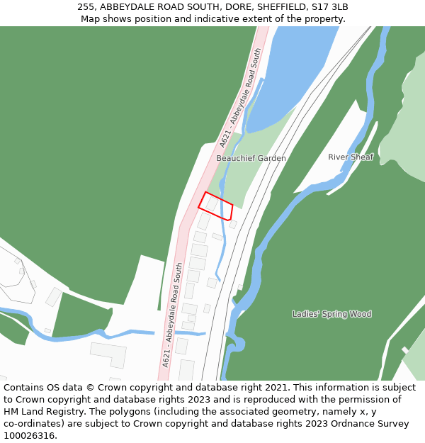 255, ABBEYDALE ROAD SOUTH, DORE, SHEFFIELD, S17 3LB: Location map and indicative extent of plot