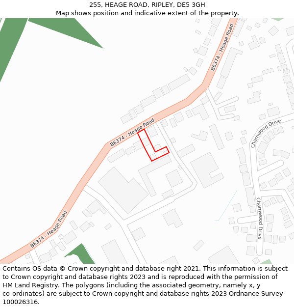255, HEAGE ROAD, RIPLEY, DE5 3GH: Location map and indicative extent of plot