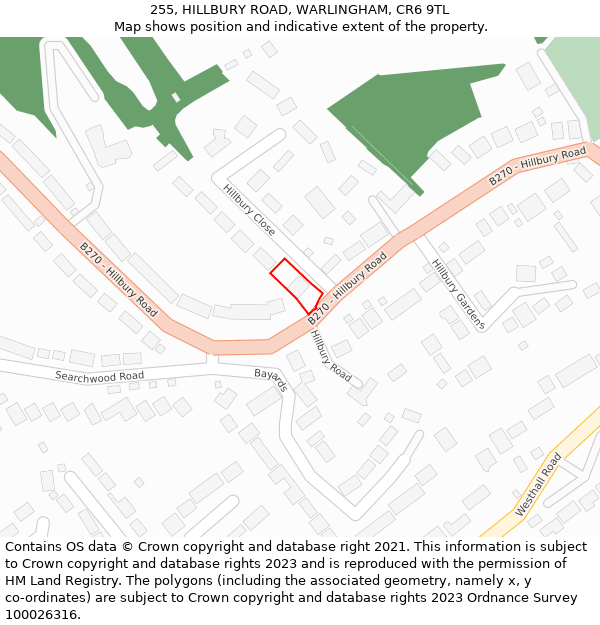 255, HILLBURY ROAD, WARLINGHAM, CR6 9TL: Location map and indicative extent of plot