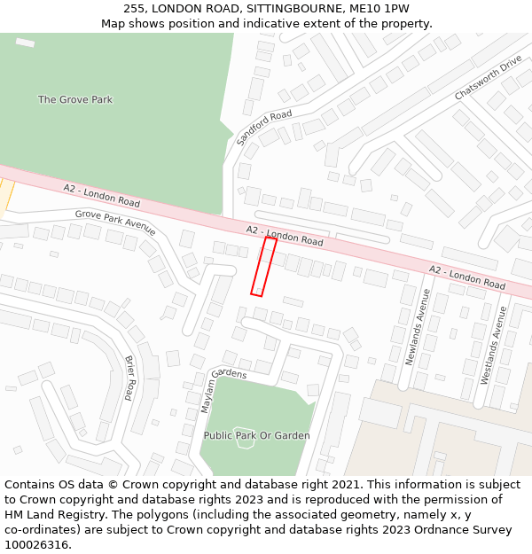 255, LONDON ROAD, SITTINGBOURNE, ME10 1PW: Location map and indicative extent of plot