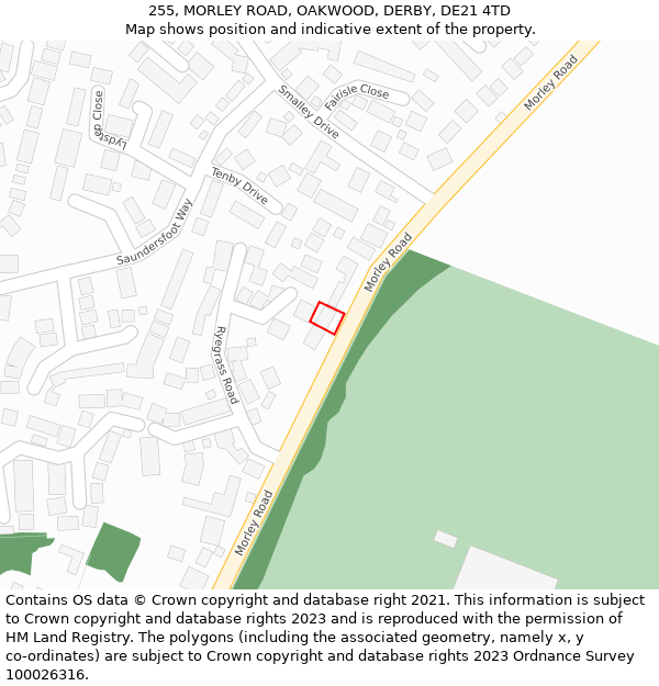 255, MORLEY ROAD, OAKWOOD, DERBY, DE21 4TD: Location map and indicative extent of plot