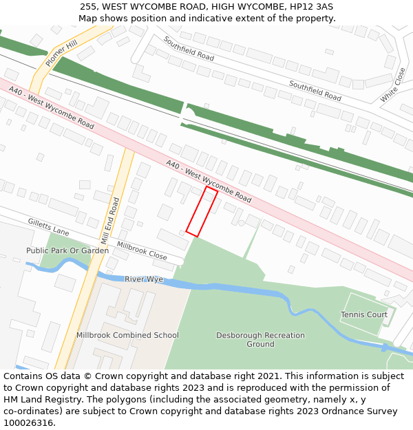 255, WEST WYCOMBE ROAD, HIGH WYCOMBE, HP12 3AS: Location map and indicative extent of plot