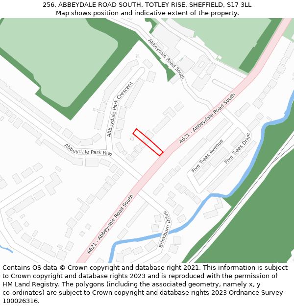 256, ABBEYDALE ROAD SOUTH, TOTLEY RISE, SHEFFIELD, S17 3LL: Location map and indicative extent of plot