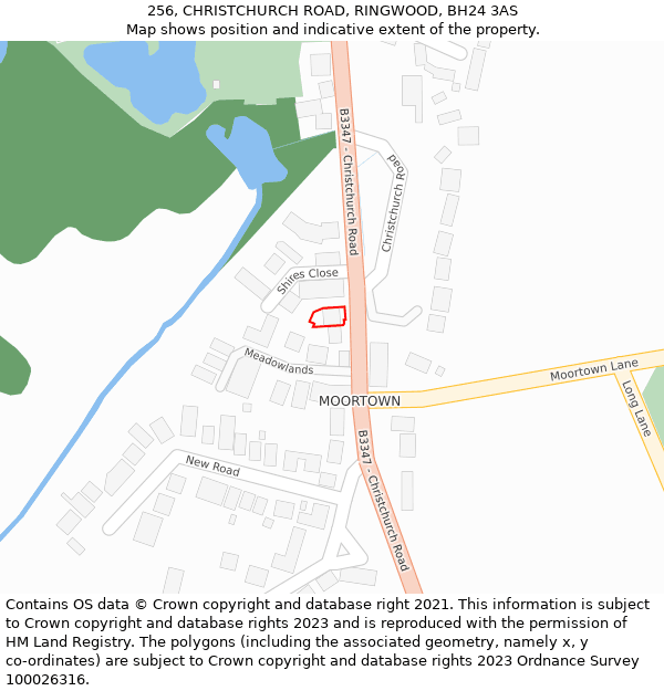 256, CHRISTCHURCH ROAD, RINGWOOD, BH24 3AS: Location map and indicative extent of plot
