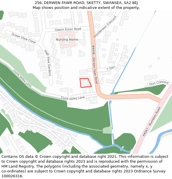 256, DERWEN FAWR ROAD, SKETTY, SWANSEA, SA2 8EJ: Location map and indicative extent of plot