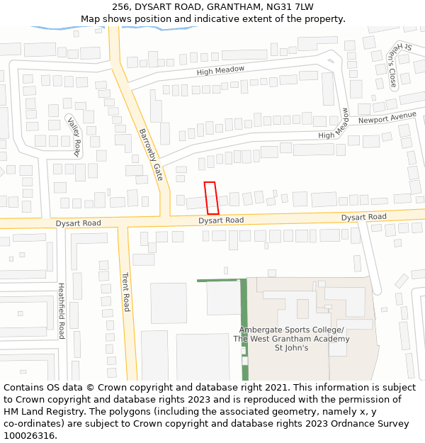 256, DYSART ROAD, GRANTHAM, NG31 7LW: Location map and indicative extent of plot