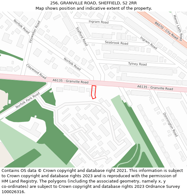 256, GRANVILLE ROAD, SHEFFIELD, S2 2RR: Location map and indicative extent of plot