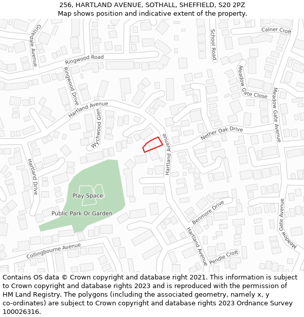 256, HARTLAND AVENUE, SOTHALL, SHEFFIELD, S20 2PZ: Location map and indicative extent of plot