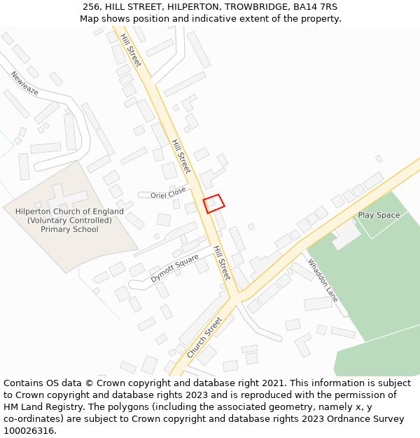 256, HILL STREET, HILPERTON, TROWBRIDGE, BA14 7RS: Location map and indicative extent of plot