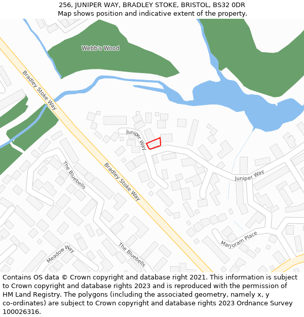 256, JUNIPER WAY, BRADLEY STOKE, BRISTOL, BS32 0DR: Location map and indicative extent of plot