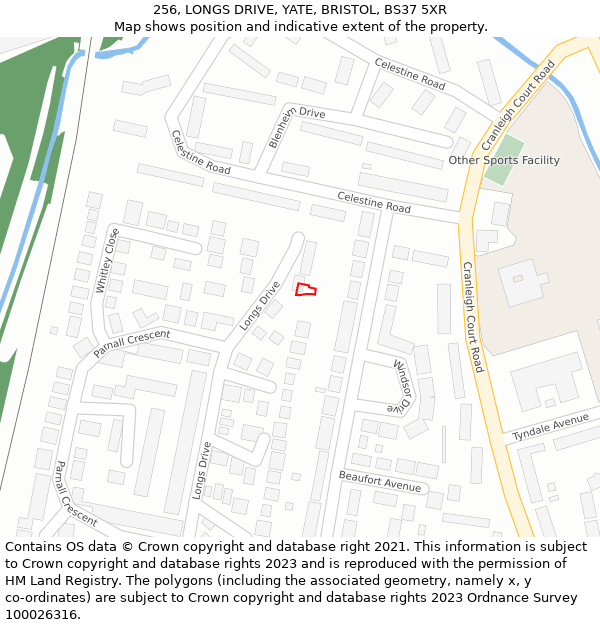 256, LONGS DRIVE, YATE, BRISTOL, BS37 5XR: Location map and indicative extent of plot