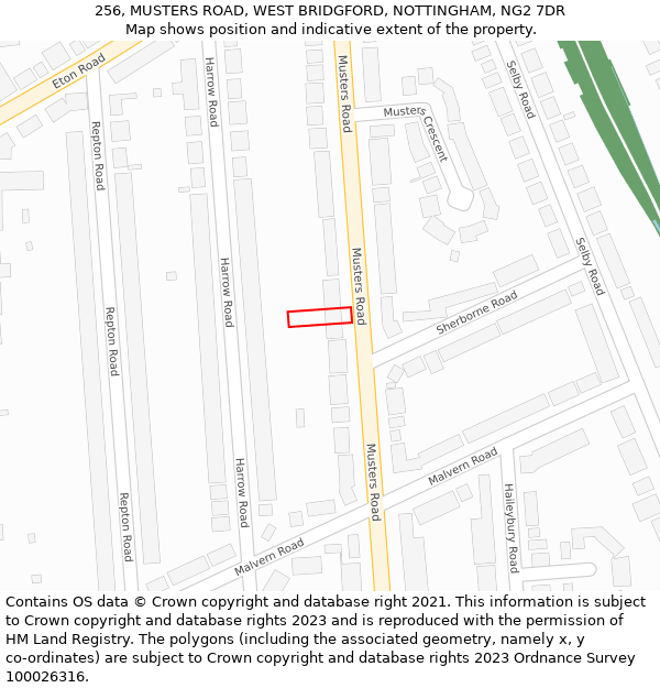 256, MUSTERS ROAD, WEST BRIDGFORD, NOTTINGHAM, NG2 7DR: Location map and indicative extent of plot