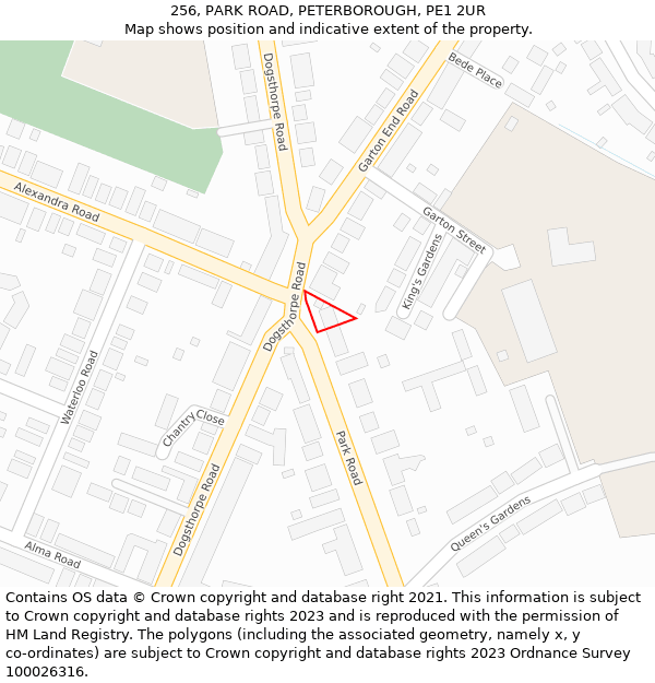 256, PARK ROAD, PETERBOROUGH, PE1 2UR: Location map and indicative extent of plot