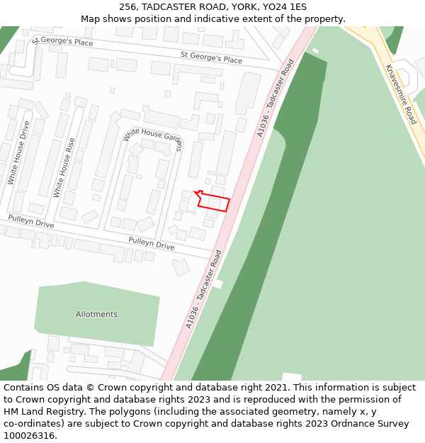 256, TADCASTER ROAD, YORK, YO24 1ES: Location map and indicative extent of plot