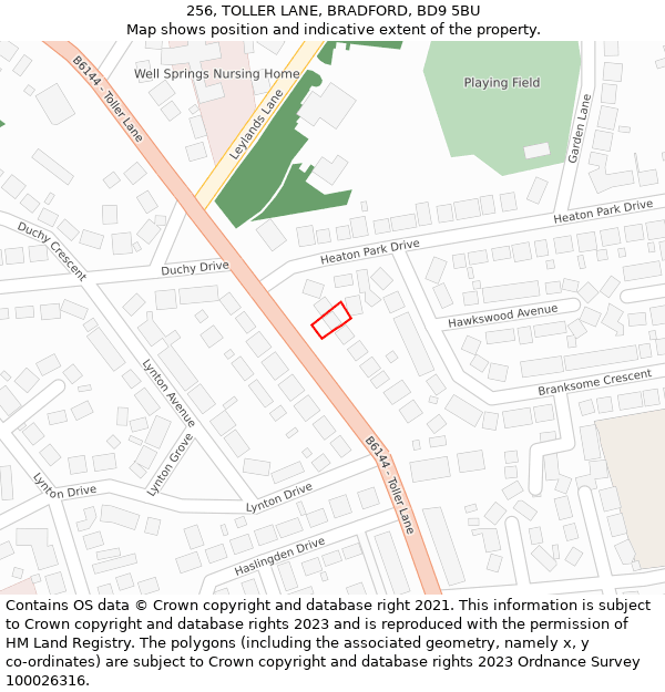 256, TOLLER LANE, BRADFORD, BD9 5BU: Location map and indicative extent of plot