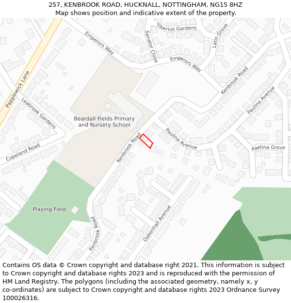 257, KENBROOK ROAD, HUCKNALL, NOTTINGHAM, NG15 8HZ: Location map and indicative extent of plot