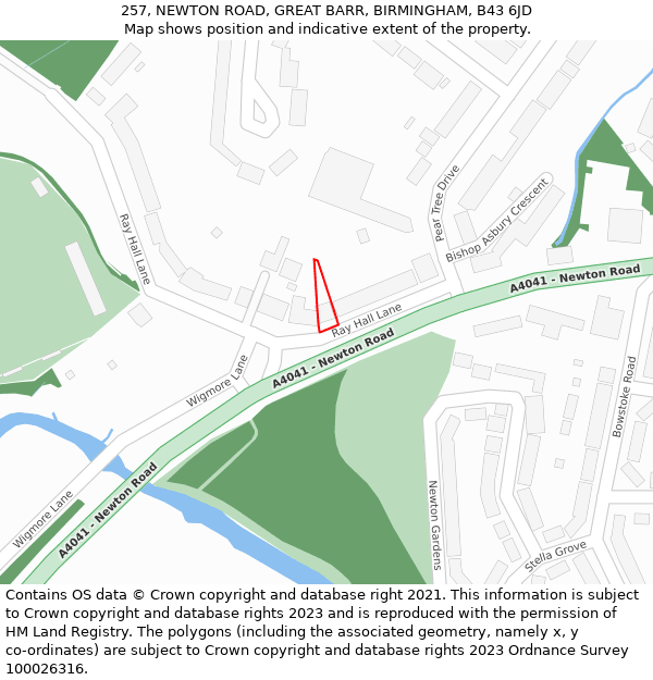 257, NEWTON ROAD, GREAT BARR, BIRMINGHAM, B43 6JD: Location map and indicative extent of plot