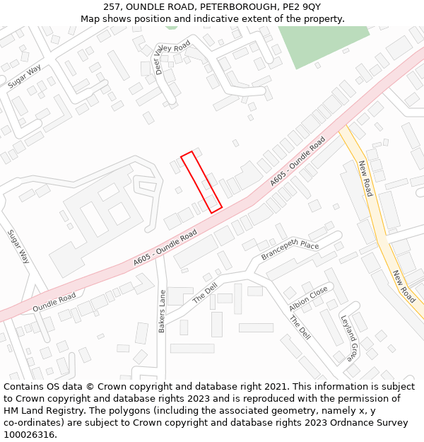 257, OUNDLE ROAD, PETERBOROUGH, PE2 9QY: Location map and indicative extent of plot