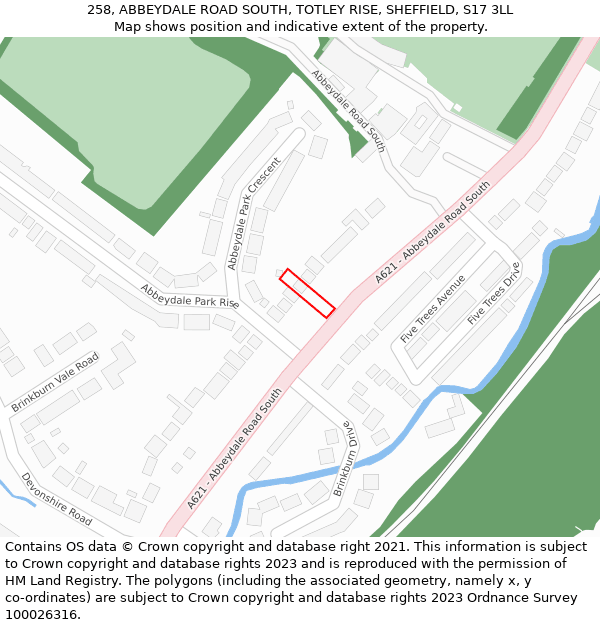 258, ABBEYDALE ROAD SOUTH, TOTLEY RISE, SHEFFIELD, S17 3LL: Location map and indicative extent of plot