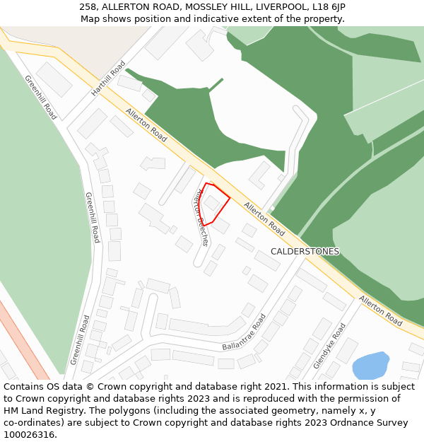 258, ALLERTON ROAD, MOSSLEY HILL, LIVERPOOL, L18 6JP: Location map and indicative extent of plot