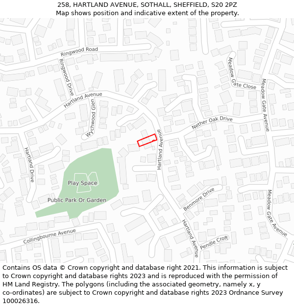 258, HARTLAND AVENUE, SOTHALL, SHEFFIELD, S20 2PZ: Location map and indicative extent of plot