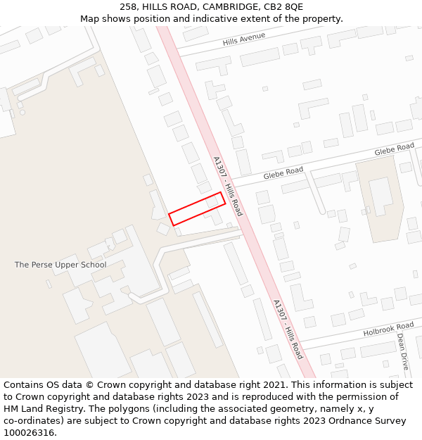 258, HILLS ROAD, CAMBRIDGE, CB2 8QE: Location map and indicative extent of plot