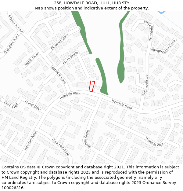 258, HOWDALE ROAD, HULL, HU8 9TY: Location map and indicative extent of plot