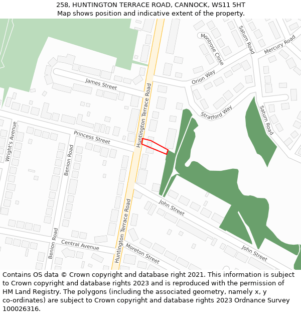 258, HUNTINGTON TERRACE ROAD, CANNOCK, WS11 5HT: Location map and indicative extent of plot