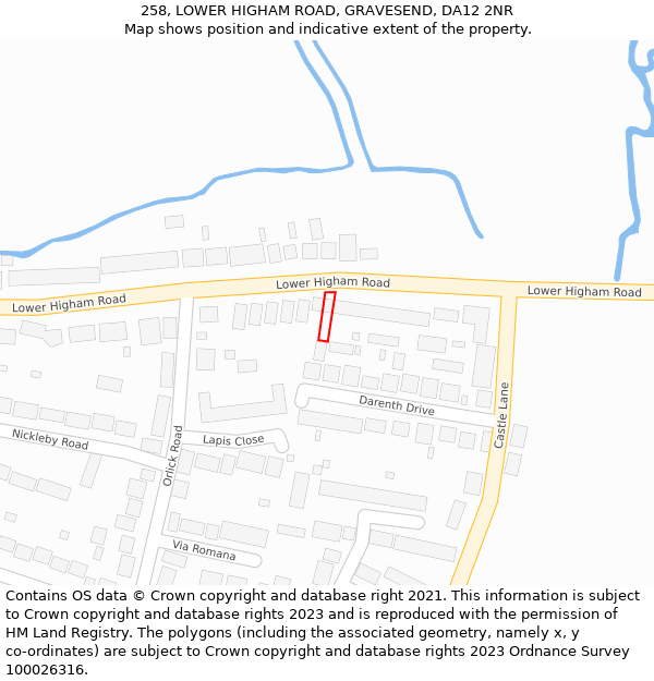258, LOWER HIGHAM ROAD, GRAVESEND, DA12 2NR: Location map and indicative extent of plot