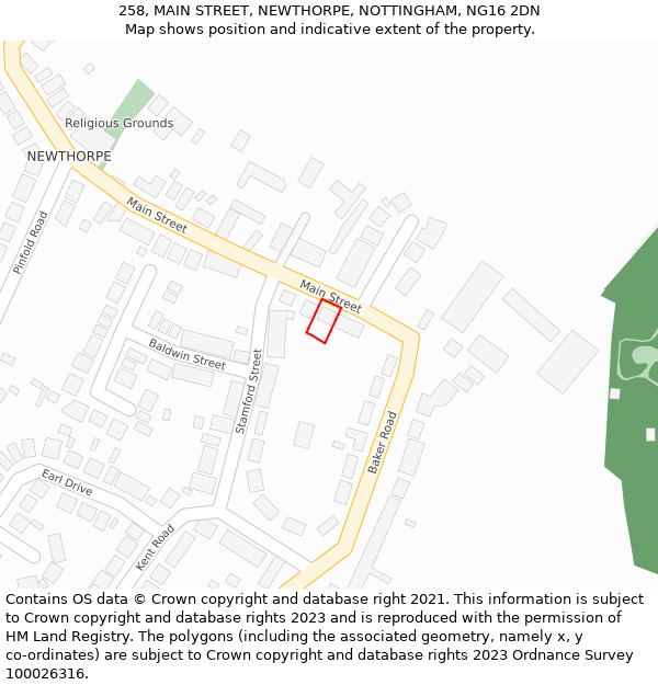 258, MAIN STREET, NEWTHORPE, NOTTINGHAM, NG16 2DN: Location map and indicative extent of plot