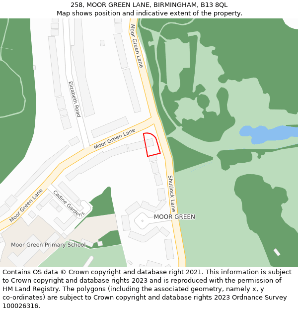 258, MOOR GREEN LANE, BIRMINGHAM, B13 8QL: Location map and indicative extent of plot
