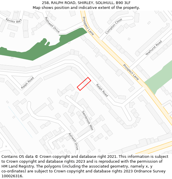 258, RALPH ROAD, SHIRLEY, SOLIHULL, B90 3LF: Location map and indicative extent of plot