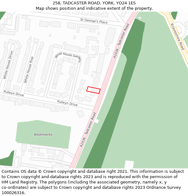 258, TADCASTER ROAD, YORK, YO24 1ES: Location map and indicative extent of plot