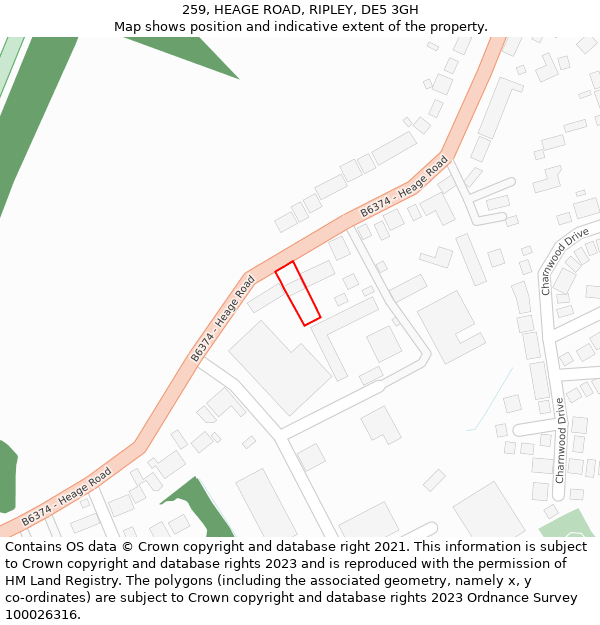 259, HEAGE ROAD, RIPLEY, DE5 3GH: Location map and indicative extent of plot