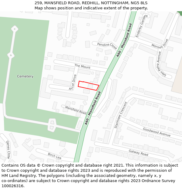 259, MANSFIELD ROAD, REDHILL, NOTTINGHAM, NG5 8LS: Location map and indicative extent of plot