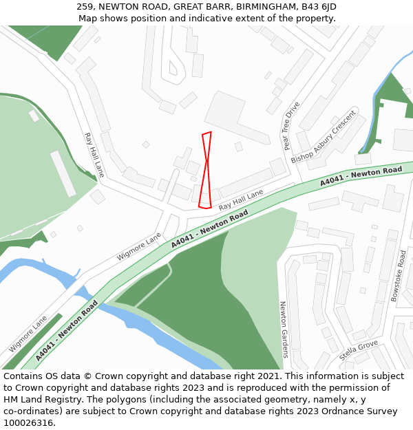 259, NEWTON ROAD, GREAT BARR, BIRMINGHAM, B43 6JD: Location map and indicative extent of plot