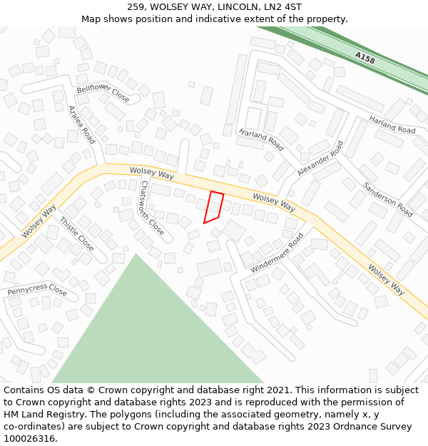 259, WOLSEY WAY, LINCOLN, LN2 4ST: Location map and indicative extent of plot