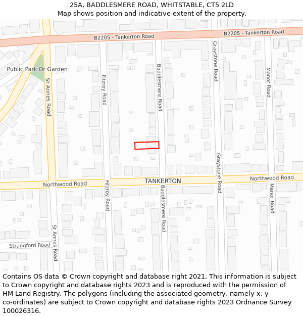 25A, BADDLESMERE ROAD, WHITSTABLE, CT5 2LD: Location map and indicative extent of plot