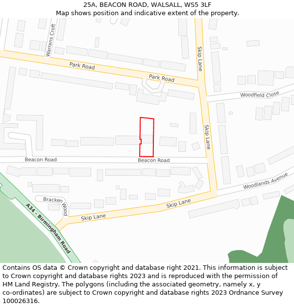 25A, BEACON ROAD, WALSALL, WS5 3LF: Location map and indicative extent of plot
