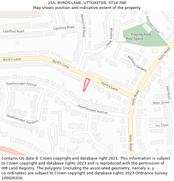 25A, BYRDS LANE, UTTOXETER, ST14 7NE: Location map and indicative extent of plot