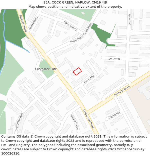 25A, COCK GREEN, HARLOW, CM19 4JB: Location map and indicative extent of plot