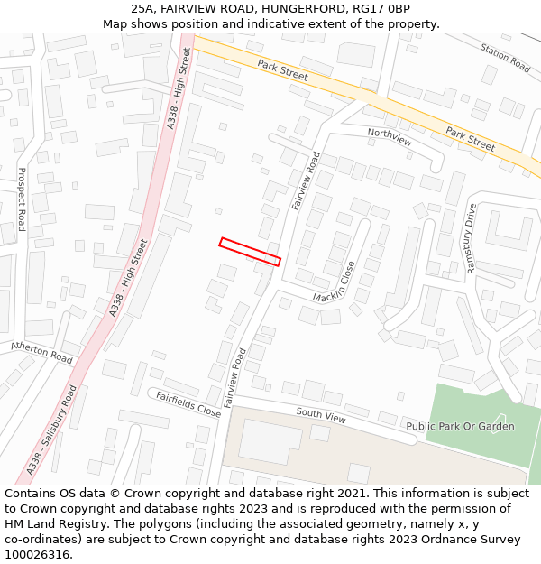 25A, FAIRVIEW ROAD, HUNGERFORD, RG17 0BP: Location map and indicative extent of plot