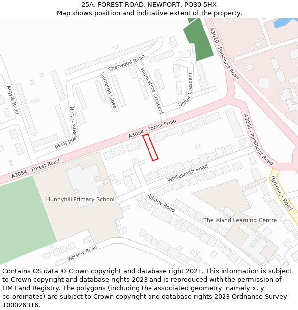 25A, FOREST ROAD, NEWPORT, PO30 5HX: Location map and indicative extent of plot