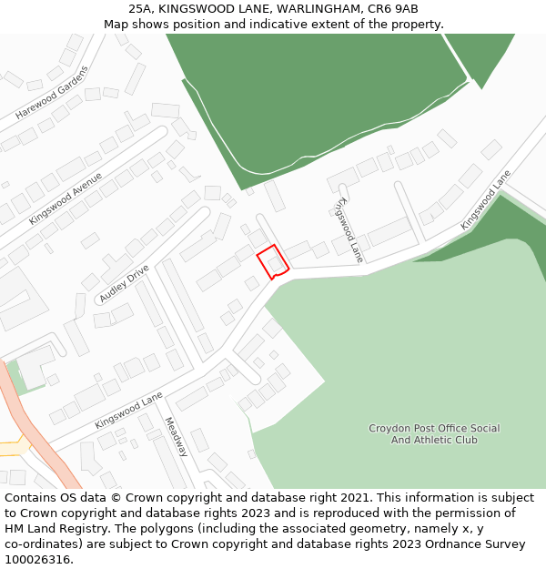 25A, KINGSWOOD LANE, WARLINGHAM, CR6 9AB: Location map and indicative extent of plot