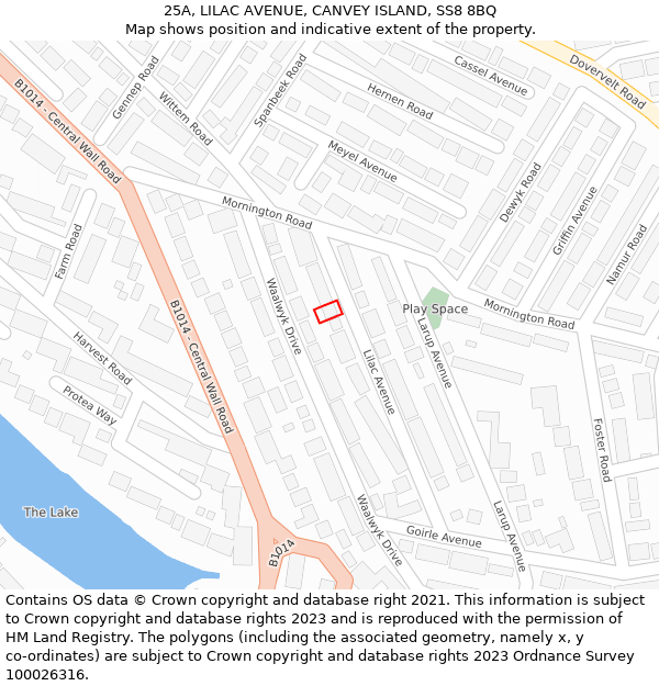 25A, LILAC AVENUE, CANVEY ISLAND, SS8 8BQ: Location map and indicative extent of plot