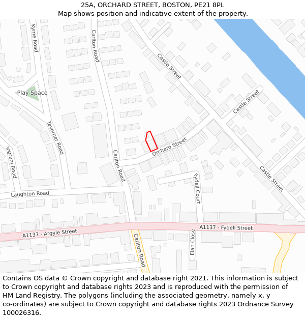 25A, ORCHARD STREET, BOSTON, PE21 8PL: Location map and indicative extent of plot