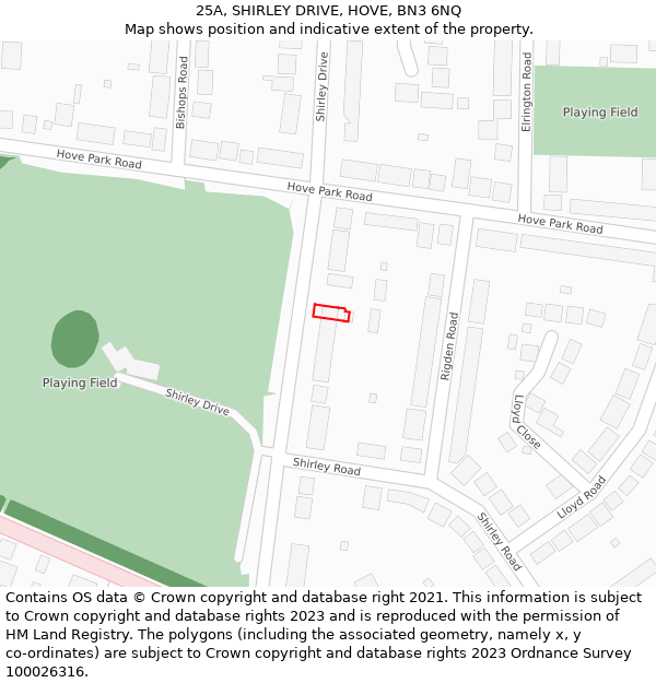 25A, SHIRLEY DRIVE, HOVE, BN3 6NQ: Location map and indicative extent of plot